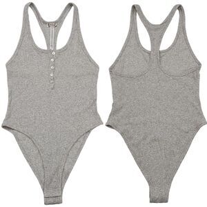 Intimately Free People Bodysuit Womens Gray Small 1/4 Button Ribbed Comfort